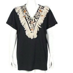 Vintage 80s JOANIE W T Shirt Western Americana Beaded Fringe Aztec USA sz M /068